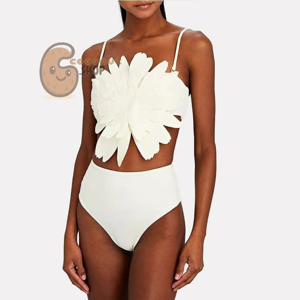 Blossom Babe Bikini - White three-dimensional flower bikini / S