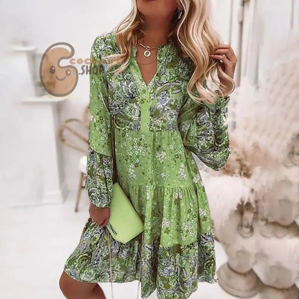 Boho Dream Chic Layered Mini Dress - Green / S