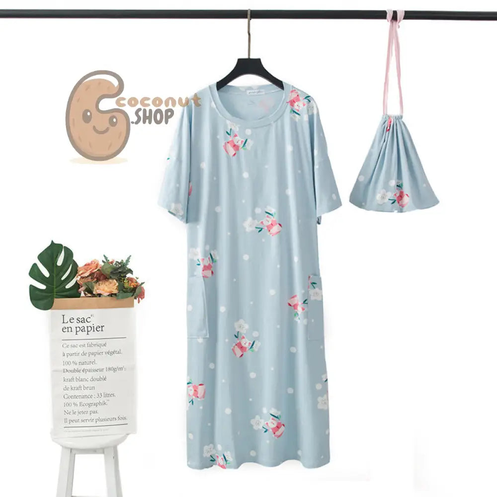 Carrot or Pig Watermelon Nightdress Pajama with cute bag - Blue Sakura Pig