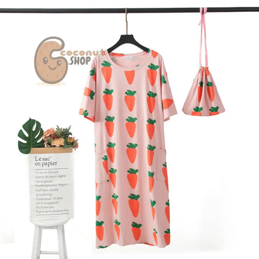 Carrot or Pig Watermelon Nightdress Pajama with cute bag - Carrot Pink