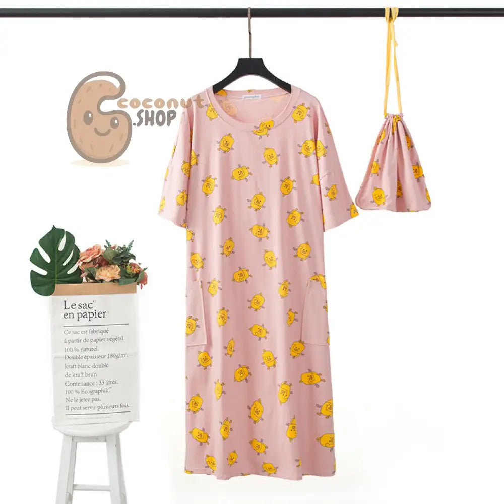 Carrot or Pig Watermelon Nightdress Pajama with cute bag - Pink Duck