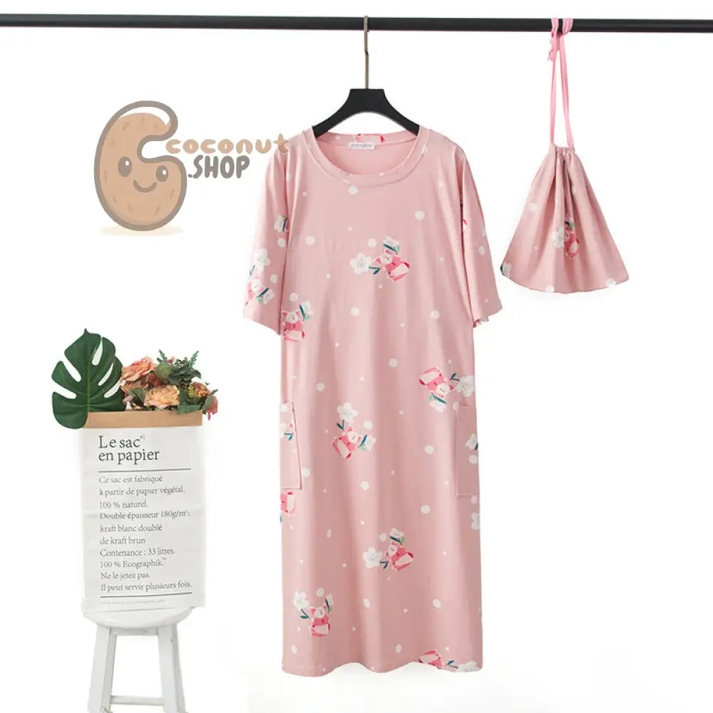 Carrot or Pig Watermelon Nightdress Pajama with cute bag - Pink Sakura Pig