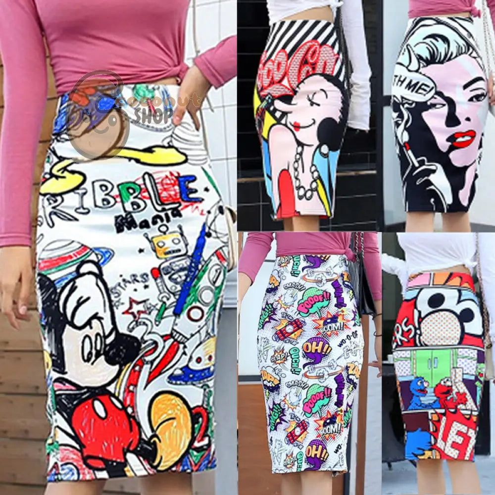 Cartoon Chic Pencil Skirt