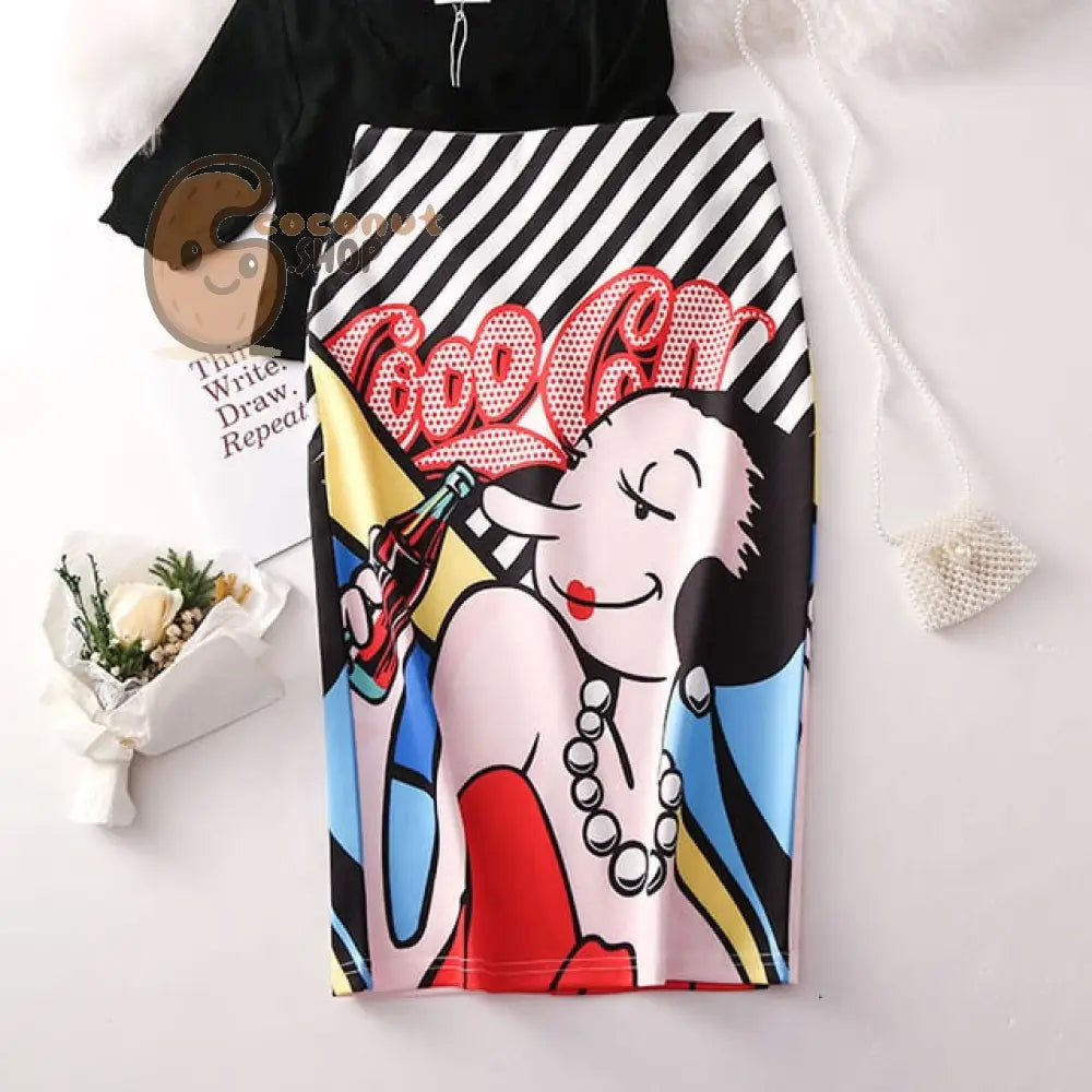 Cartoon Chic Pencil Skirt - B / S