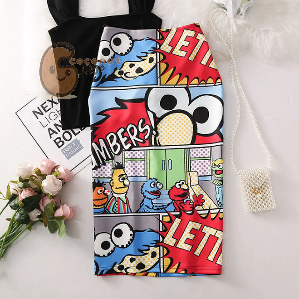 Cartoon Chic Pencil Skirt - C / S