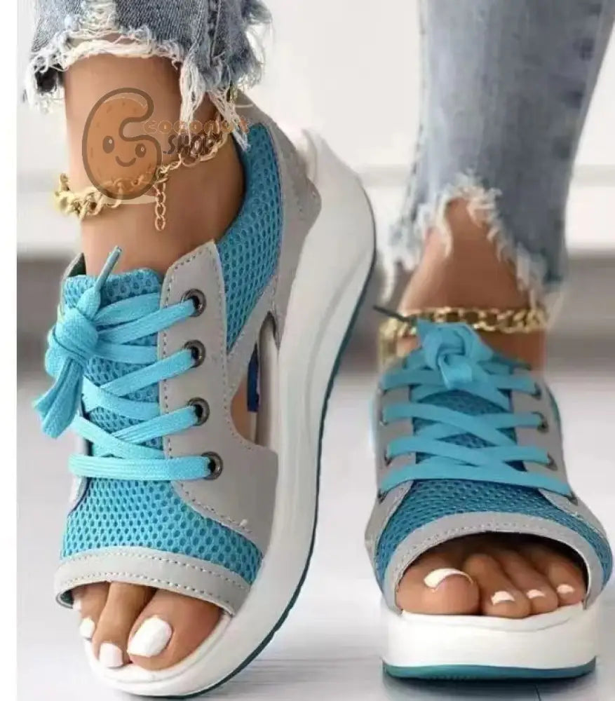 Chic Contrast Paneled Lace-Up Muffin Sandals