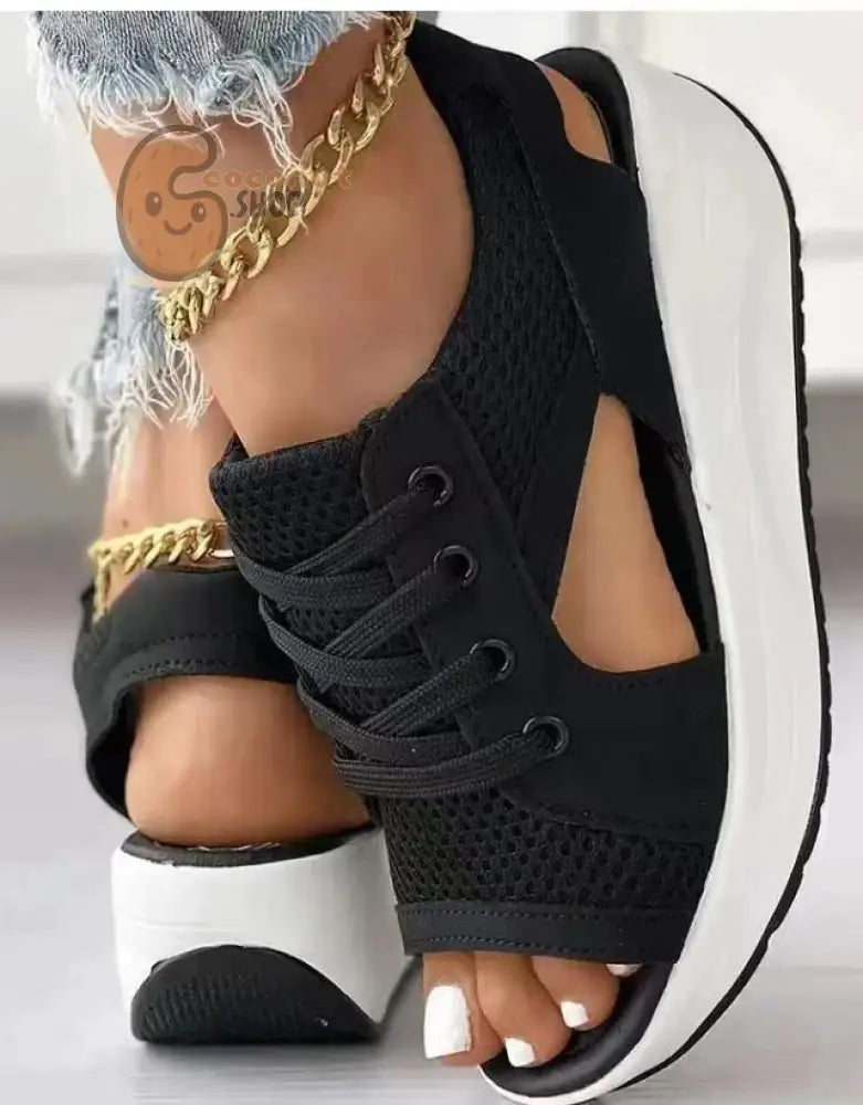 Chic Contrast Paneled Lace-Up Muffin Sandals