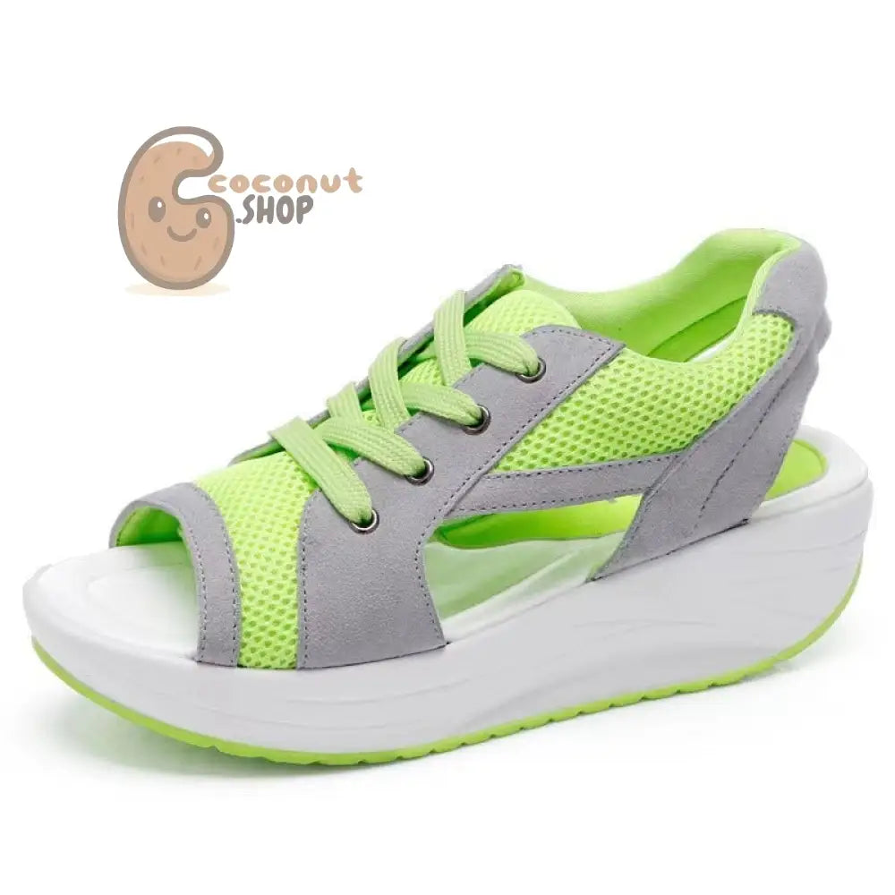 Chic Contrast Paneled Lace-Up Muffin Sandals - green / 36#