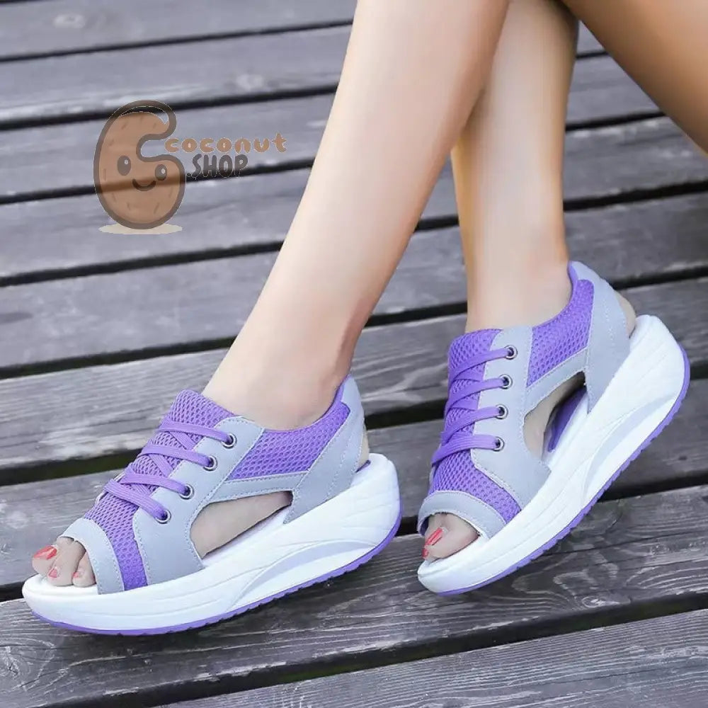Chic Contrast Paneled Lace-Up Muffin Sandals - purple / 36#