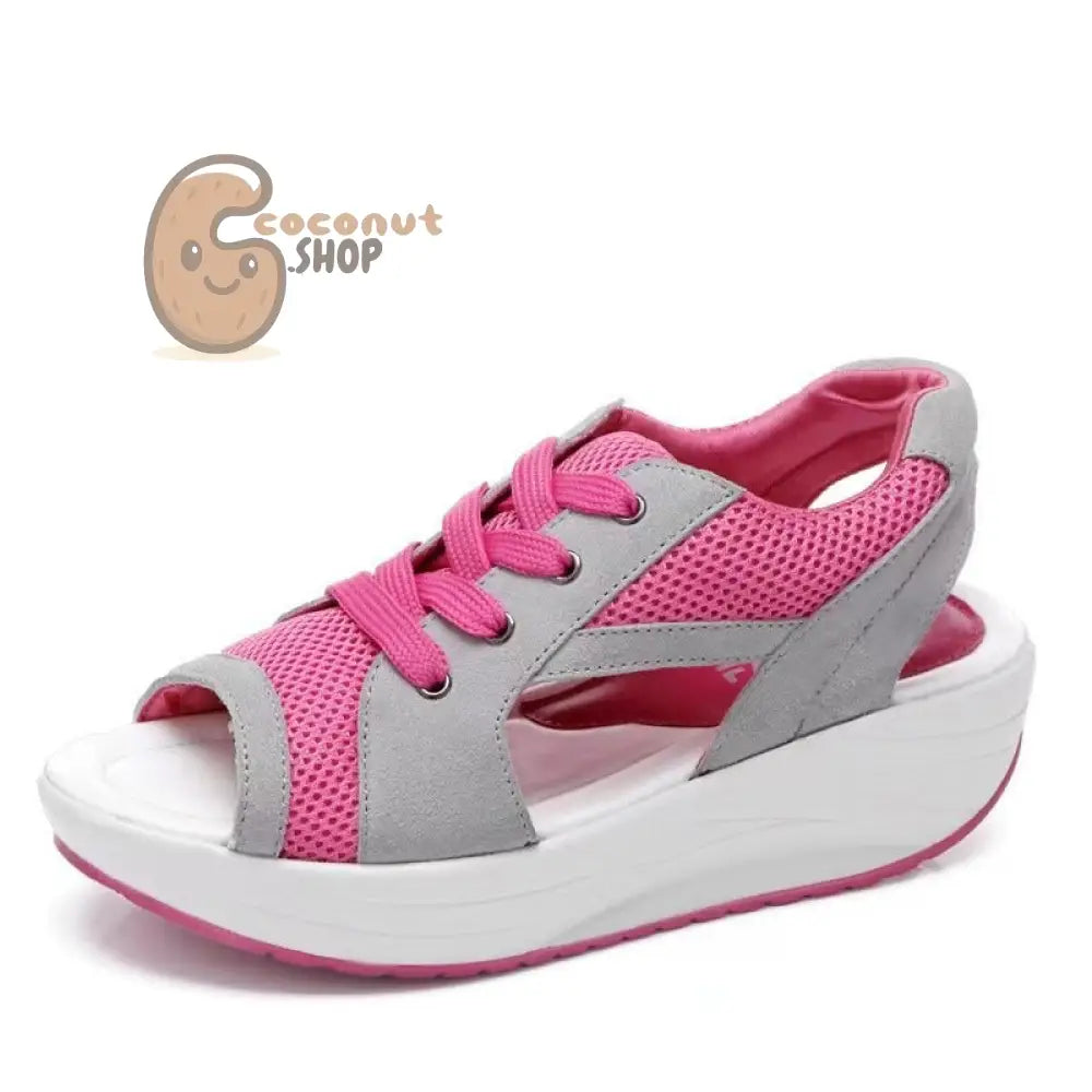 Chic Contrast Paneled Lace-Up Muffin Sandals - red / 36#