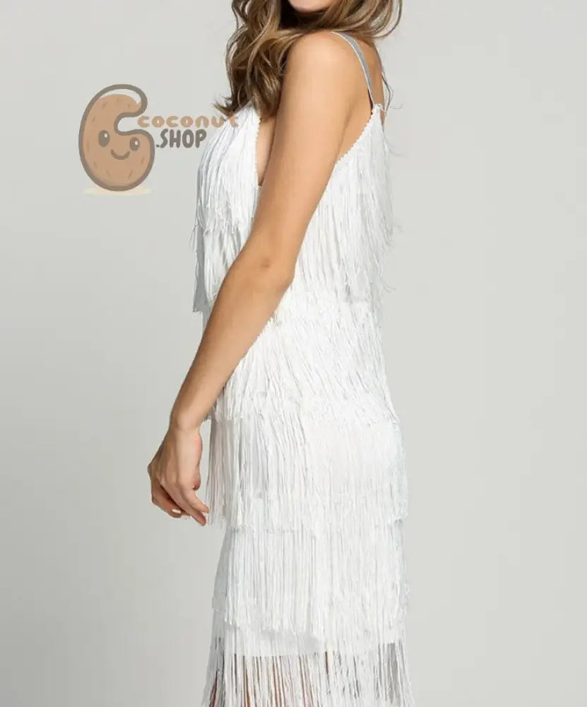 Chic Style Stitching Fringed Sleeveless A-Line Skirt Dress Women