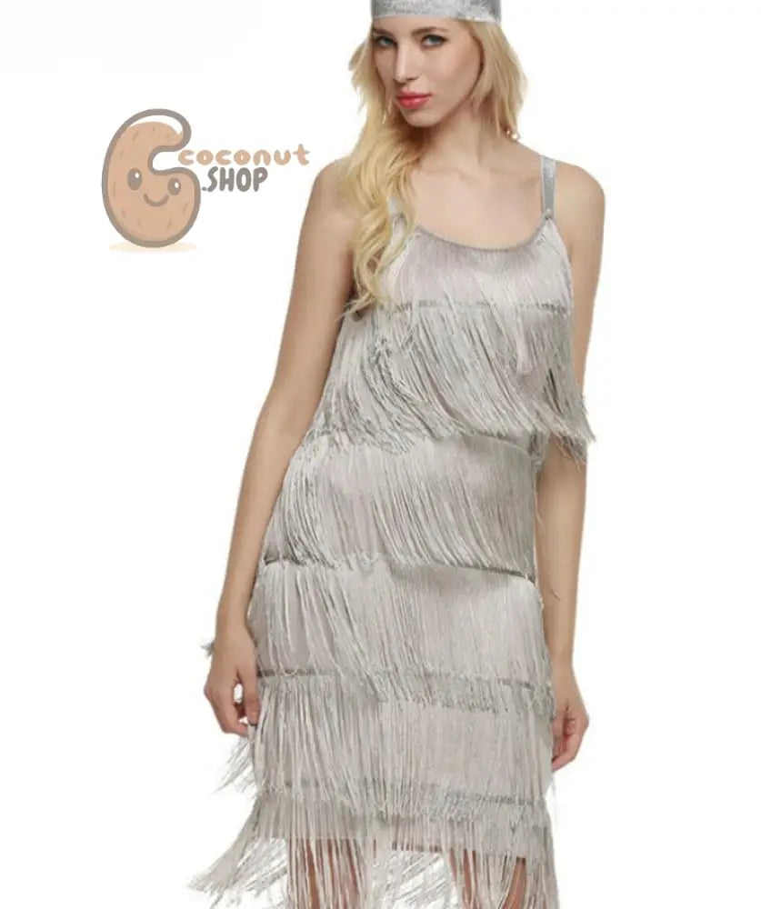 Chic Style Stitching Fringed Sleeveless A-Line Skirt Dress Women - Grey / S