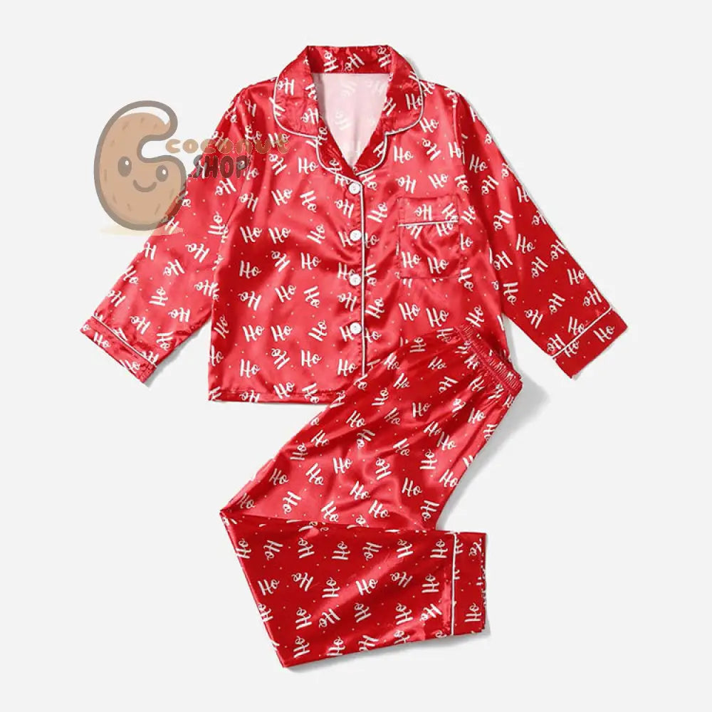 Christmas Coziness: Matching Solid Color Stripes Satin Simulation Silk Pajama Set for Parent-Child Wear