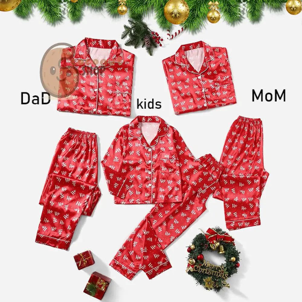 Christmas Coziness: Matching Solid Color Stripes Satin Simulation Silk Pajama Set for Parent-Child Wear
