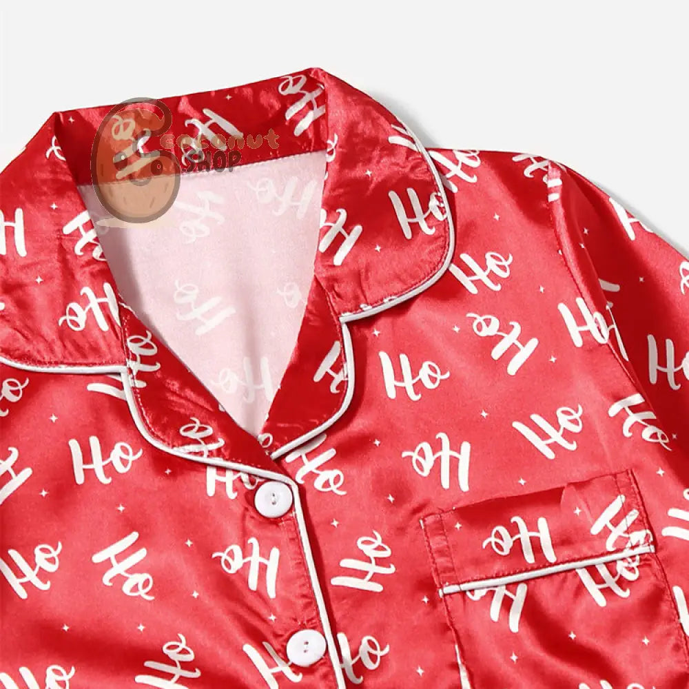 Christmas Coziness: Matching Solid Color Stripes Satin Simulation Silk Pajama Set for Parent-Child Wear