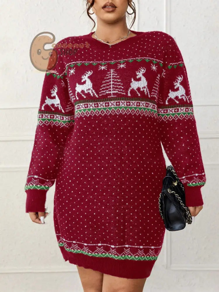 Christmas Snowflake Reindeer Knit Dress – Cozy, Cute & Festively Chic
