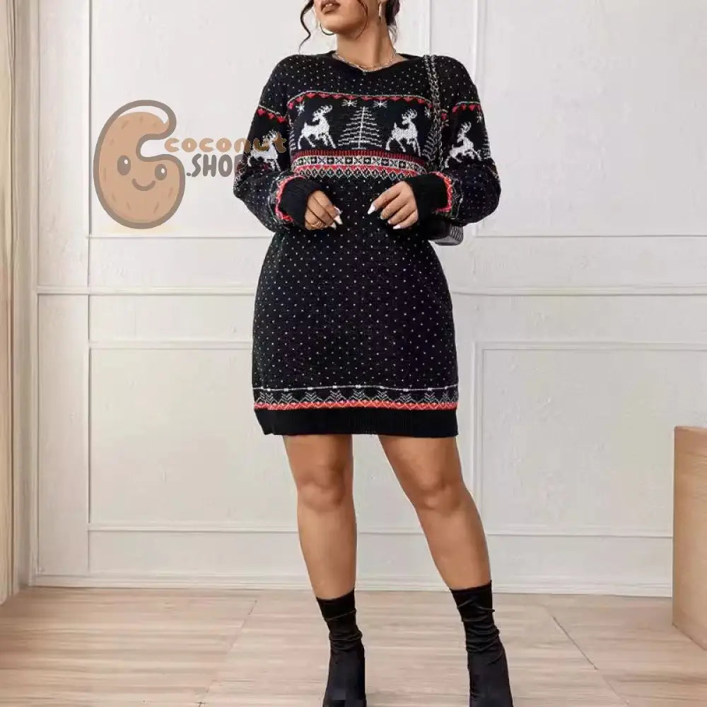 Christmas Snowflake Reindeer Knit Dress – Cozy, Cute & Festively Chic