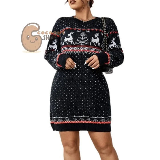 Christmas Snowflake Reindeer Knit Dress – Cozy, Cute & Festively Chic