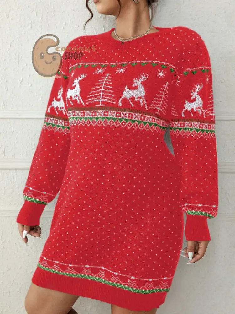 Christmas Snowflake Reindeer Knit Dress – Cozy, Cute & Festively Chic