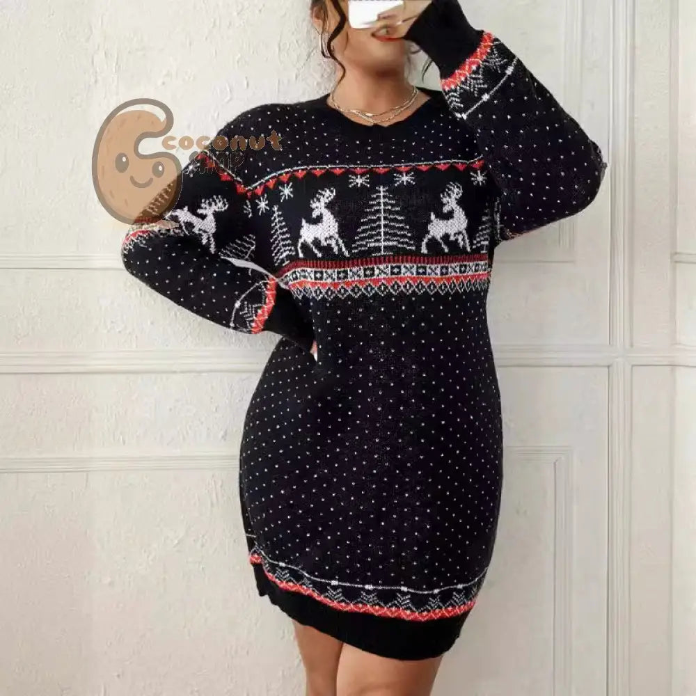 Christmas Snowflake Reindeer Knit Dress – Cozy, Cute & Festively Chic