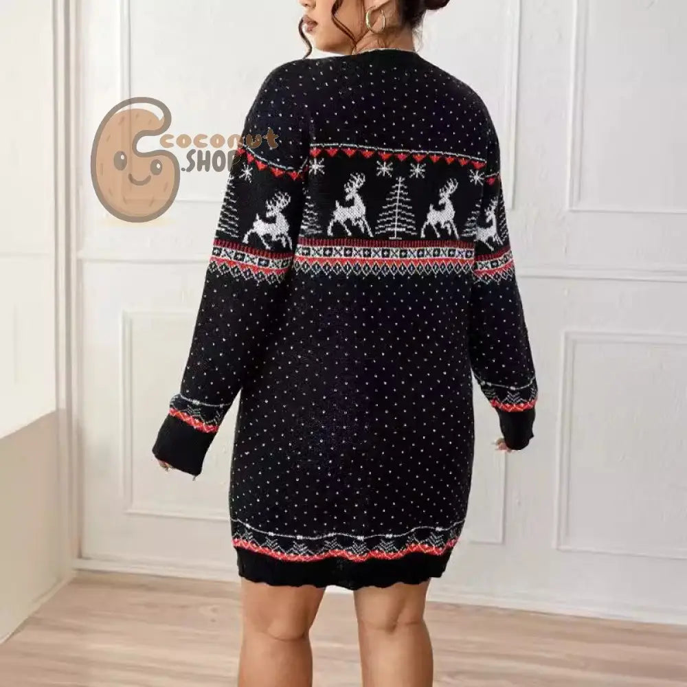 Christmas Snowflake Reindeer Knit Dress – Cozy, Cute & Festively Chic