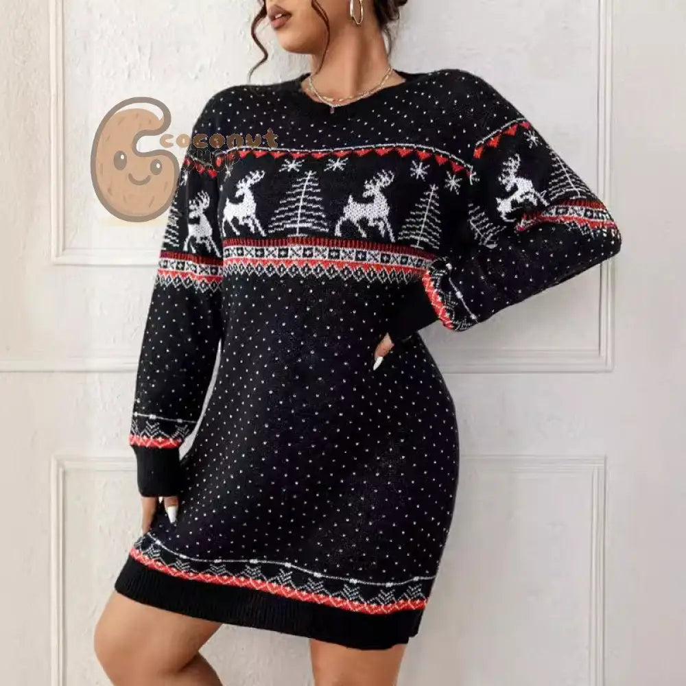 Christmas Snowflake Reindeer Knit Dress – Cozy, Cute & Festively Chic