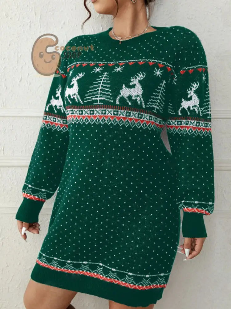 Christmas Snowflake Reindeer Knit Dress – Cozy, Cute & Festively Chic