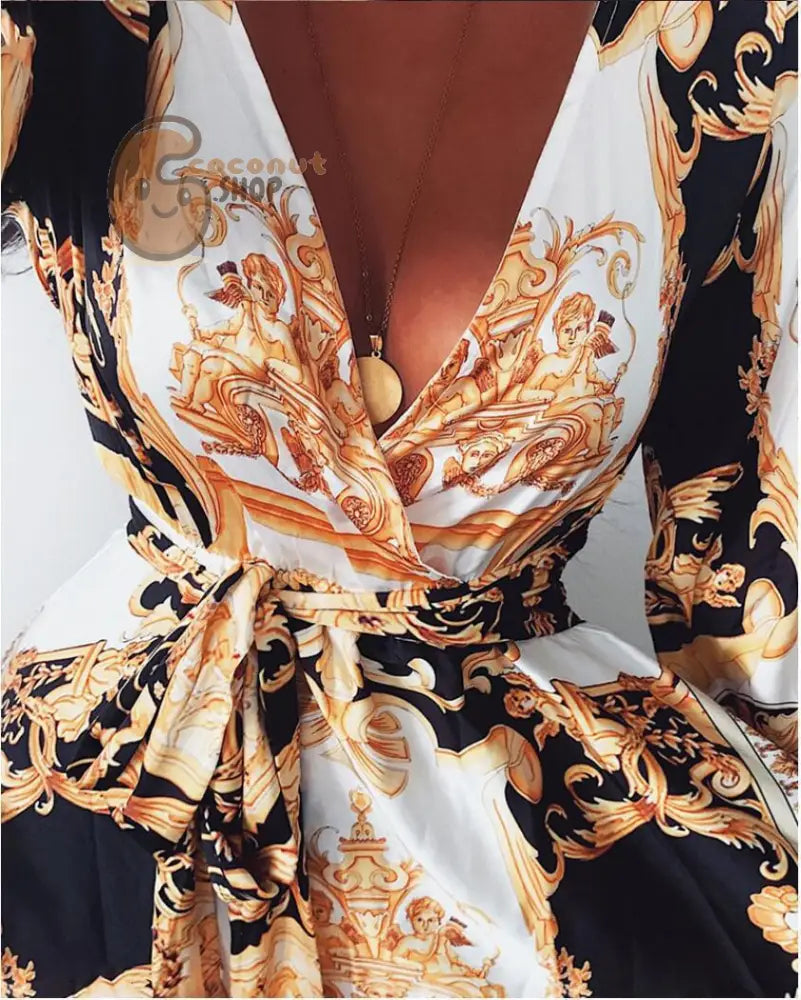 Classic Evening Dress V-Neck Pullover Retro Long Sleeve