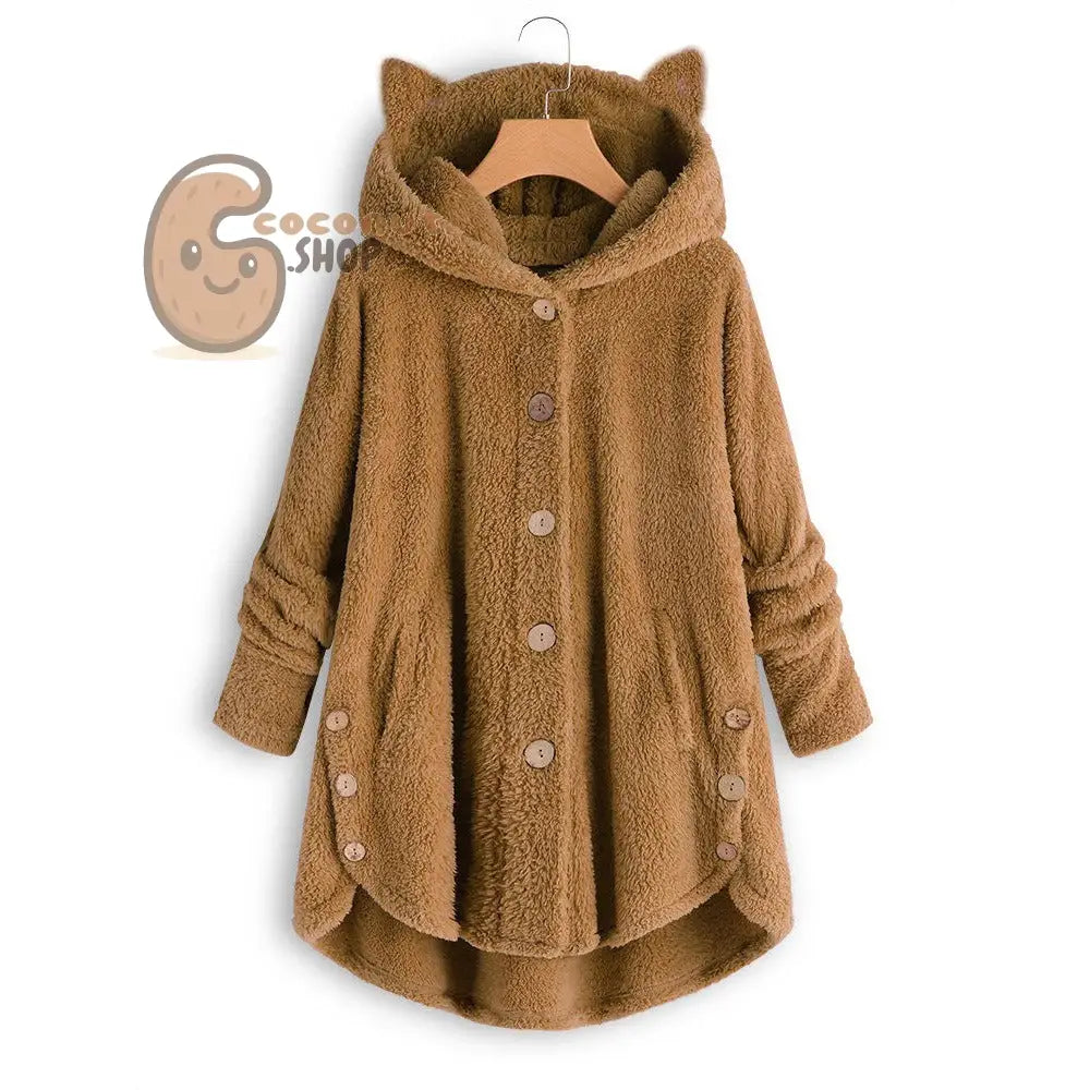 Cute Cat Ear Plush Coat - Ginger / M