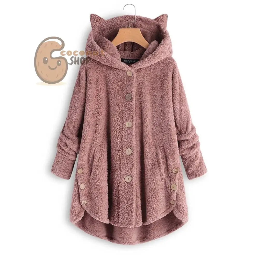 Cute Cat Ear Plush Coat - Pink / M
