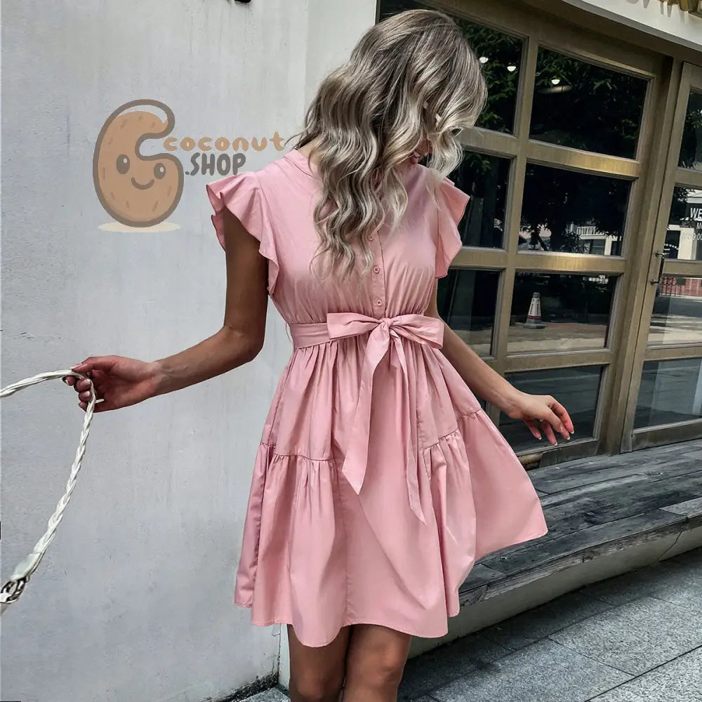 Cute Ruffled Flying Sleeve Vest Dress