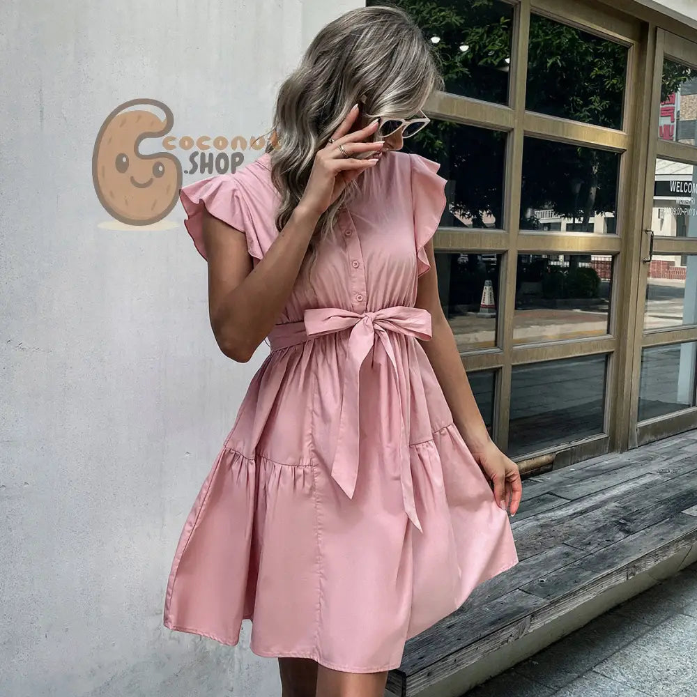 Cute Ruffled Flying Sleeve Vest Dress