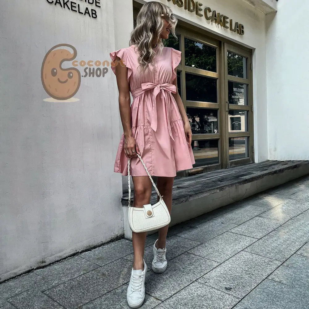 Cute Ruffled Flying Sleeve Vest Dress