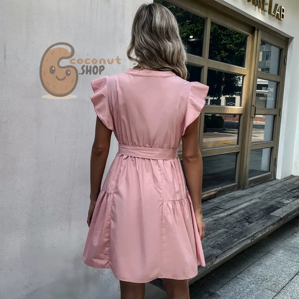 Cute Ruffled Flying Sleeve Vest Dress