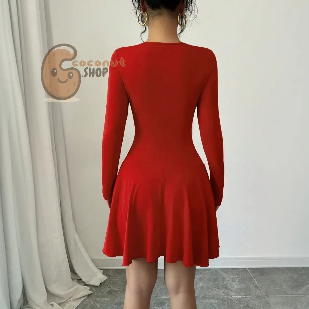 Red Cutout Long Sleeve Ruched Mini Dress