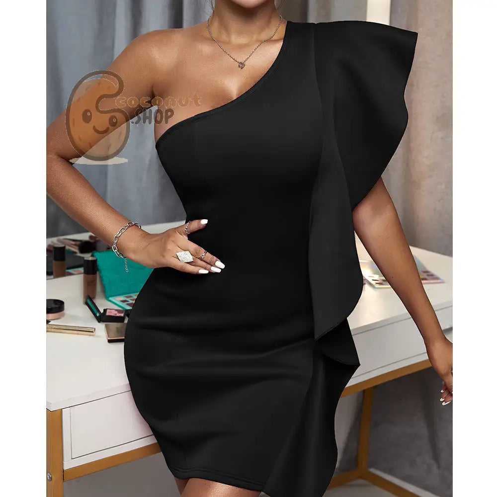 Embrace the Sexy Slanted Shoulder Style for Effortless Elegance - Your Solid Color Sleeveless One-Piece Wonder! - XS