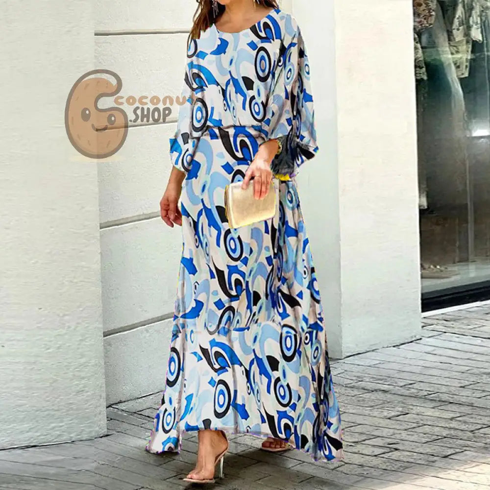 Enchanting Long Sleeve Top & High-Waisted Skirt Set - #4 Blue Circle / S