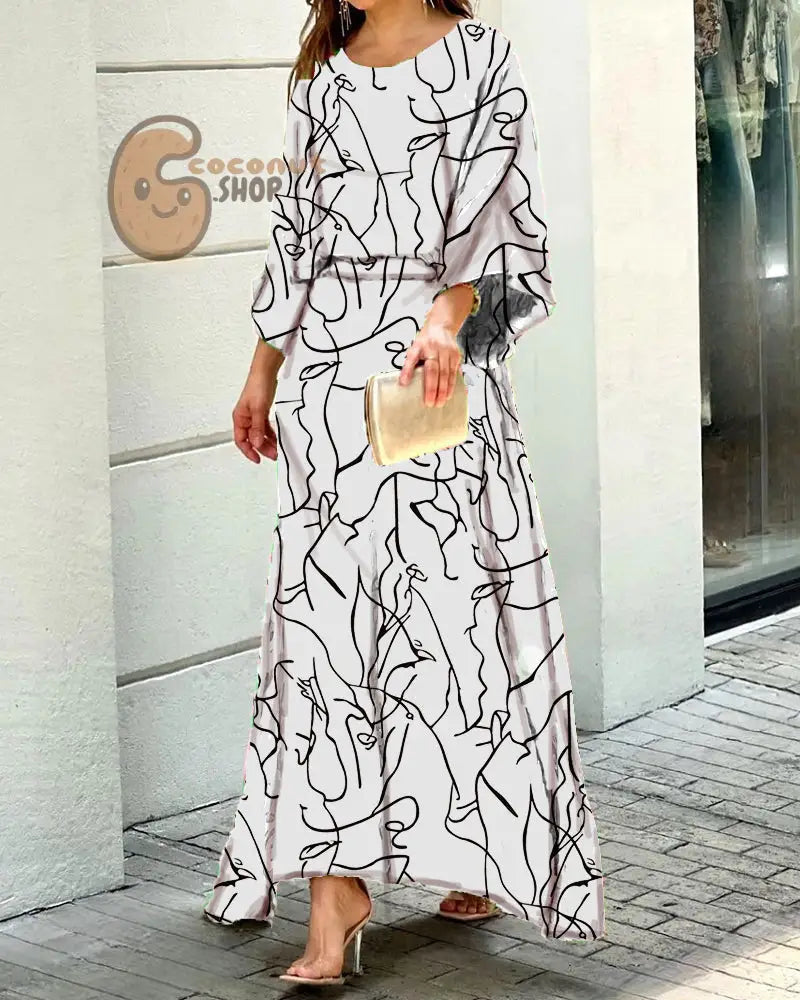 Enchanting Long Sleeve Top & High-Waisted Skirt Set - #6 White Lines / S