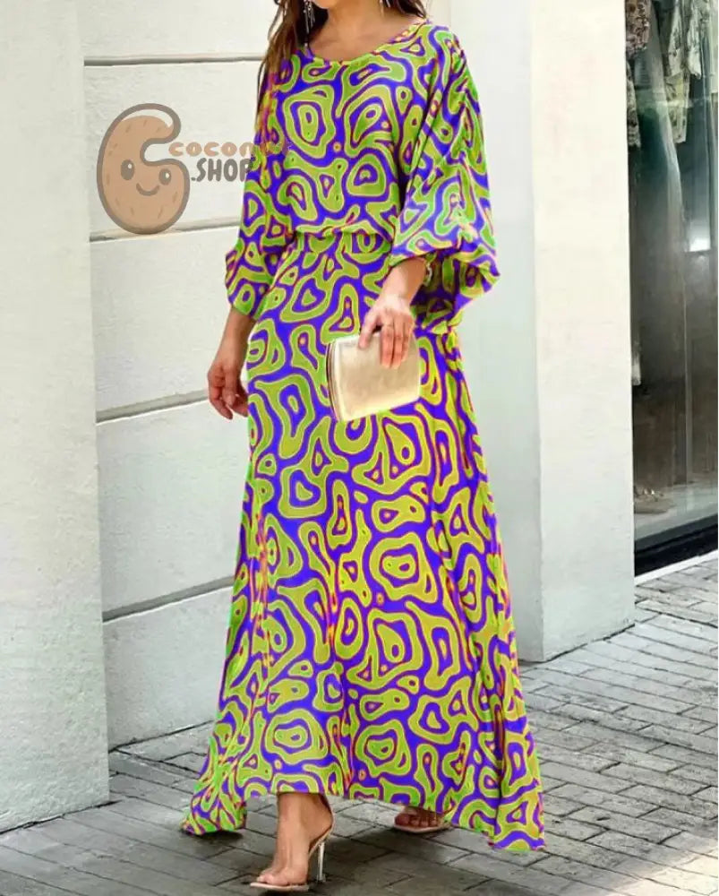 Enchanting Long Sleeve Top & High-Waisted Skirt Set - #7 Blue + Green / S