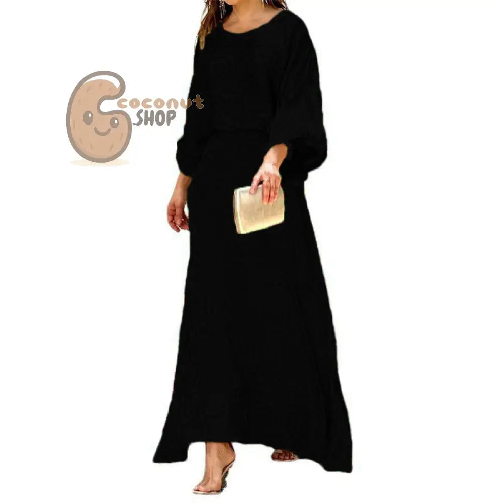 Enchanting Long Sleeve Top & High-Waisted Skirt Set - Black / S