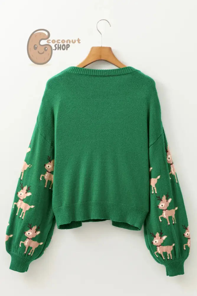 Green Reindeer Knit Christmas Sweater