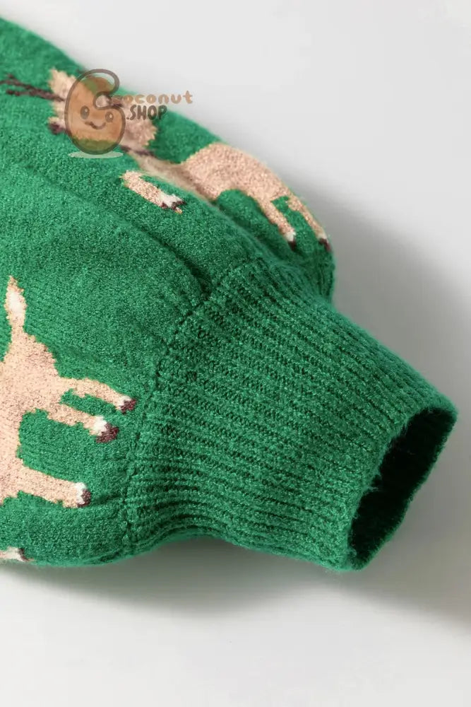 Green Reindeer Knit Christmas Sweater