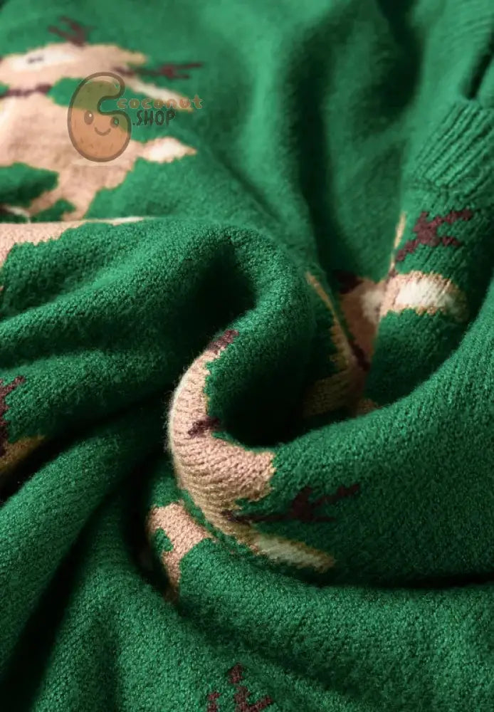 Green Reindeer Knit Christmas Sweater