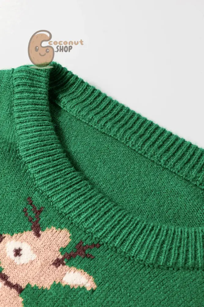 Green Reindeer Knit Christmas Sweater