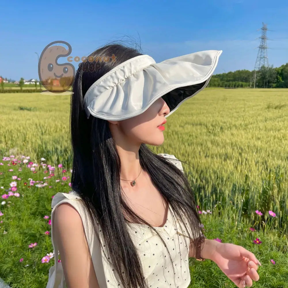 Hairband Sun Hat Female Double-Sided - White
