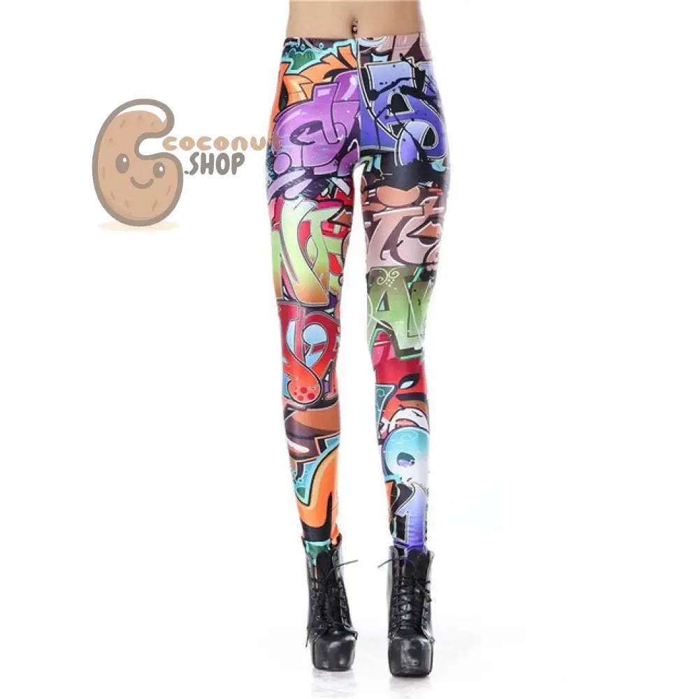 HEY YOU Comic Doodles Printed Leggings - KDK1183 / S