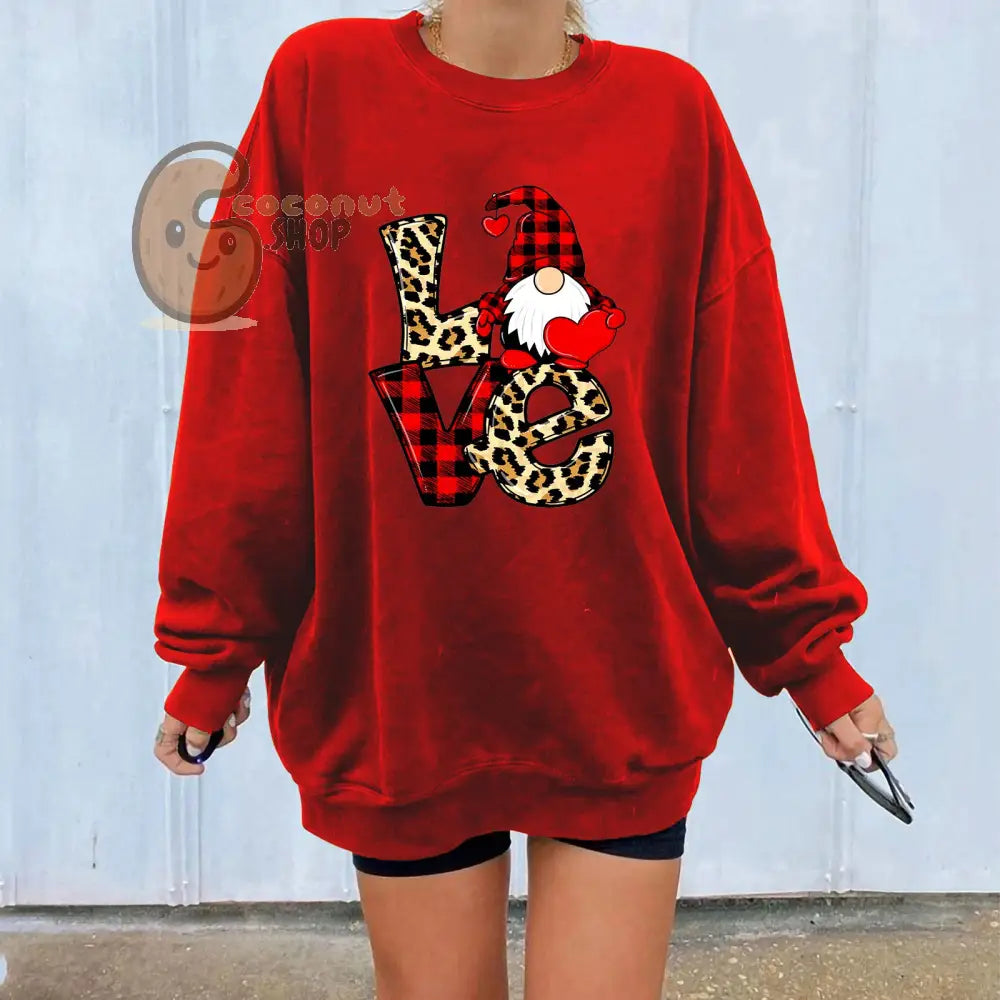 ❤️ Leopard Plaid LOVE Gnome Fleece Sweatshirt