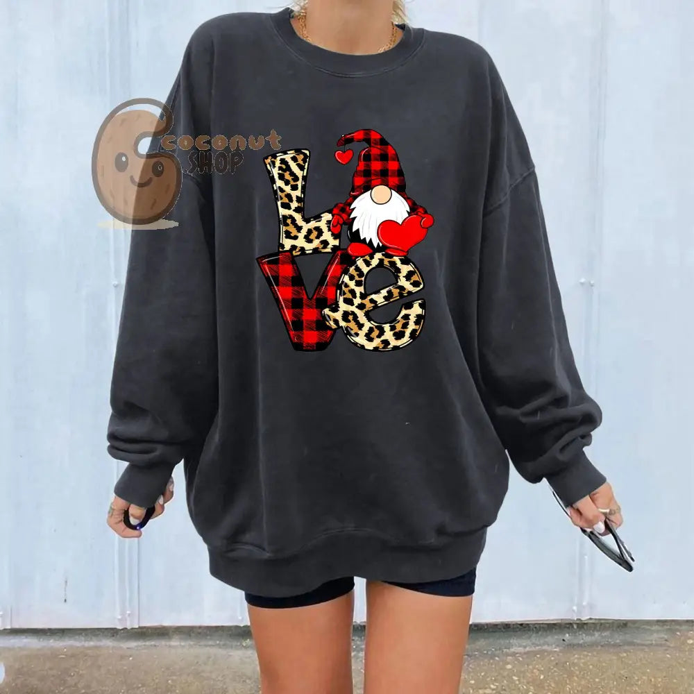 ❤️ Leopard Plaid LOVE Gnome Fleece Sweatshirt