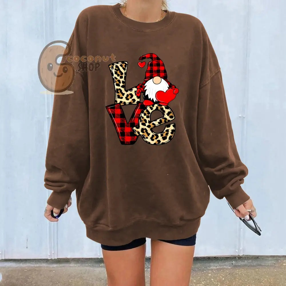 ❤️ Leopard Plaid LOVE Gnome Fleece Sweatshirt