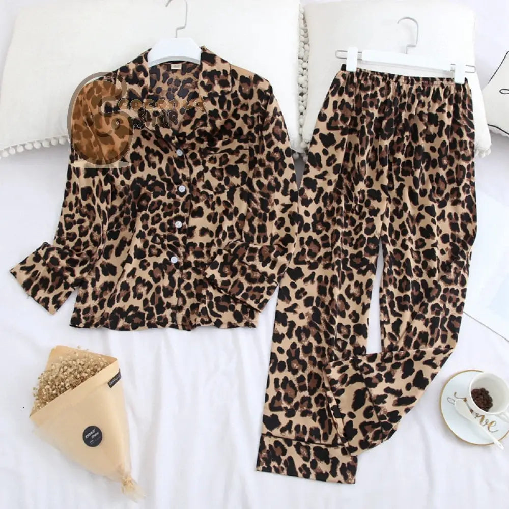 Lisacmvpnel Long Sleeve Pajamas Autumn Ice Silk Long Sleeve Trousers Suit Printing Fashion Pyjamas Set